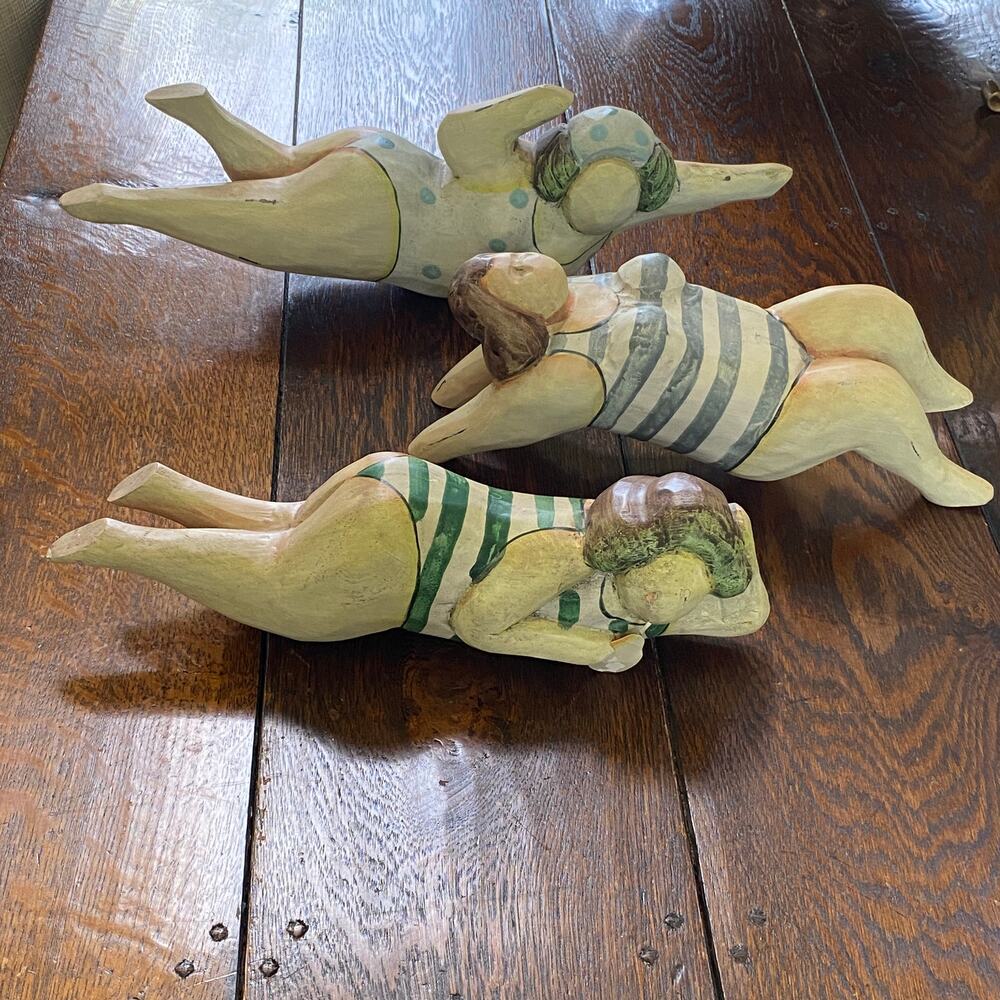 3 Coastal Decor Swimming Bathing Suits Ladies Poolside Rustic Whimsical Coastal